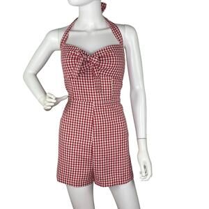 NWT Gingham Romper Halter Western Coastal Cowgirl Rodeo Red White Size L